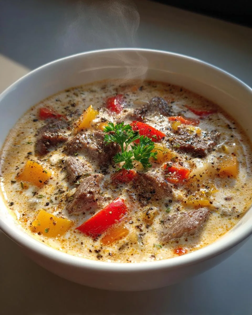 Keto Crockpot Philly Cheesesteak Soup - detail 2