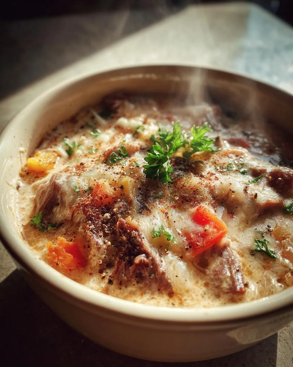 Keto Crockpot Philly Cheesesteak Soup - detail 3