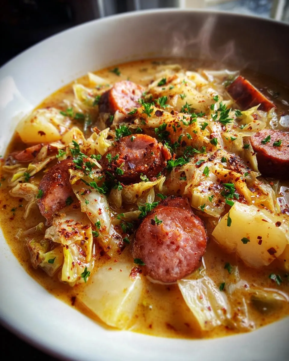 Slow Cooker Cabbage, Sausage and Potato Soup - detail 2