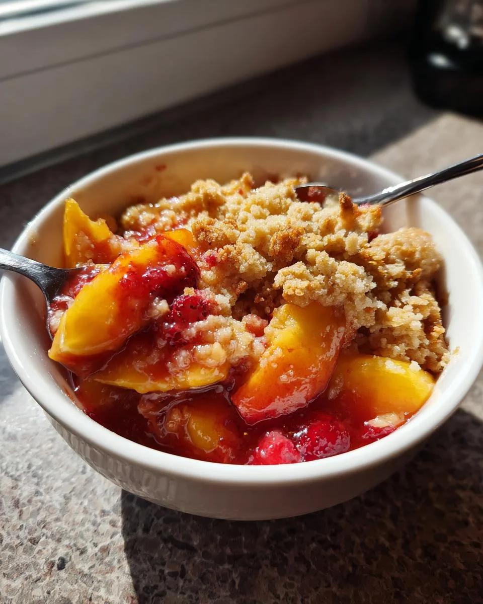 Slow Cooker Peach and Raspberry Crumble - detail 1