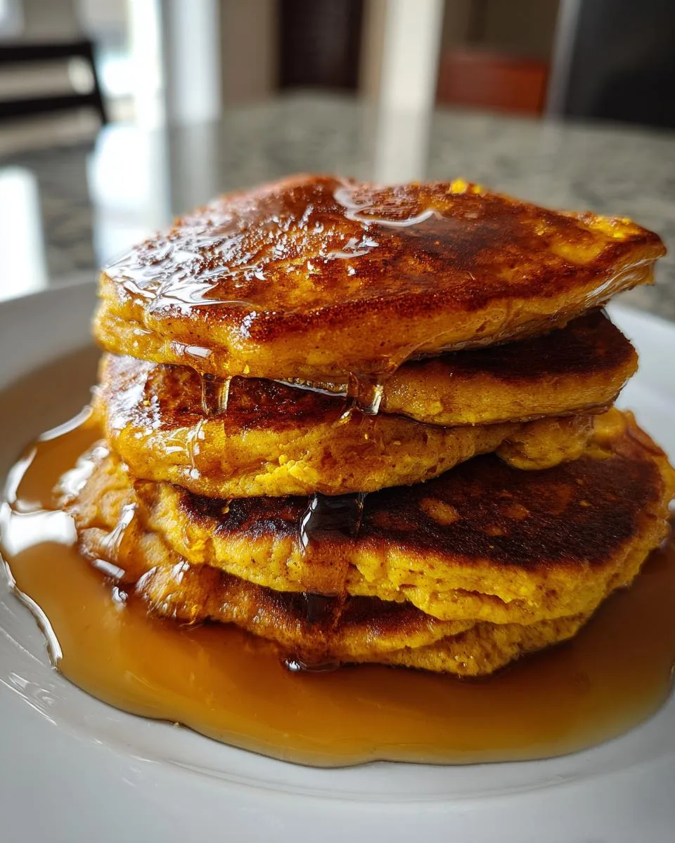 Fluffy Pumpkin Pancakes with Maple Syrup - detail 1