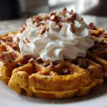 Pumpkin Waffles with Whipped Cream and Pecans