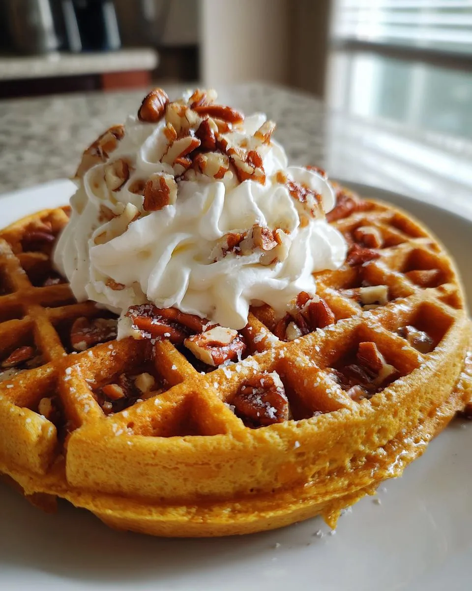 Pumpkin Waffles with Whipped Cream and Pecans - detail 4