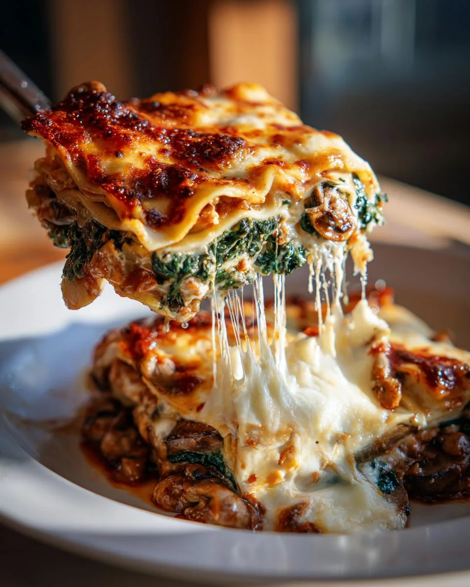 Mushroom and Spinach Lasagna - detail 1