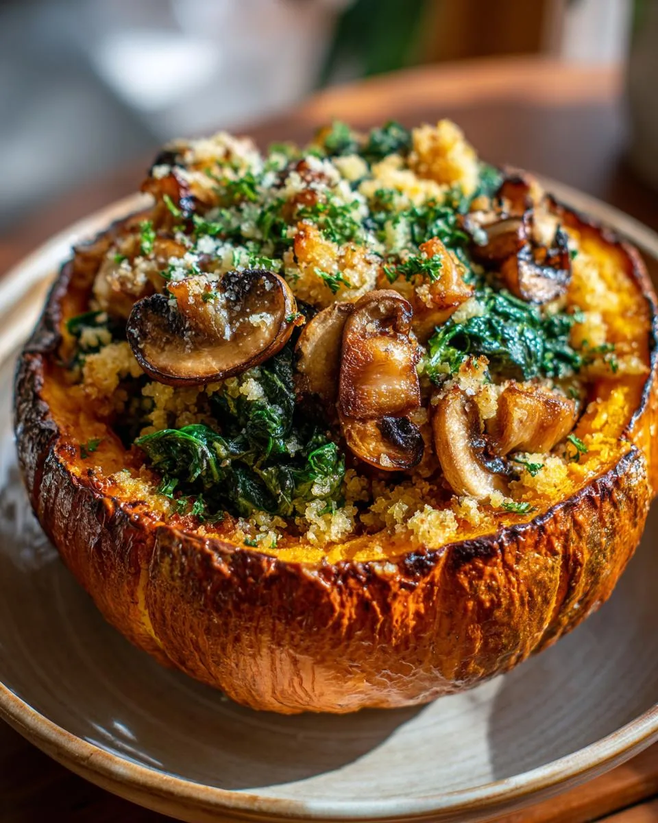Mushroom and Spinach Stuffed Pumpkin - detail 1