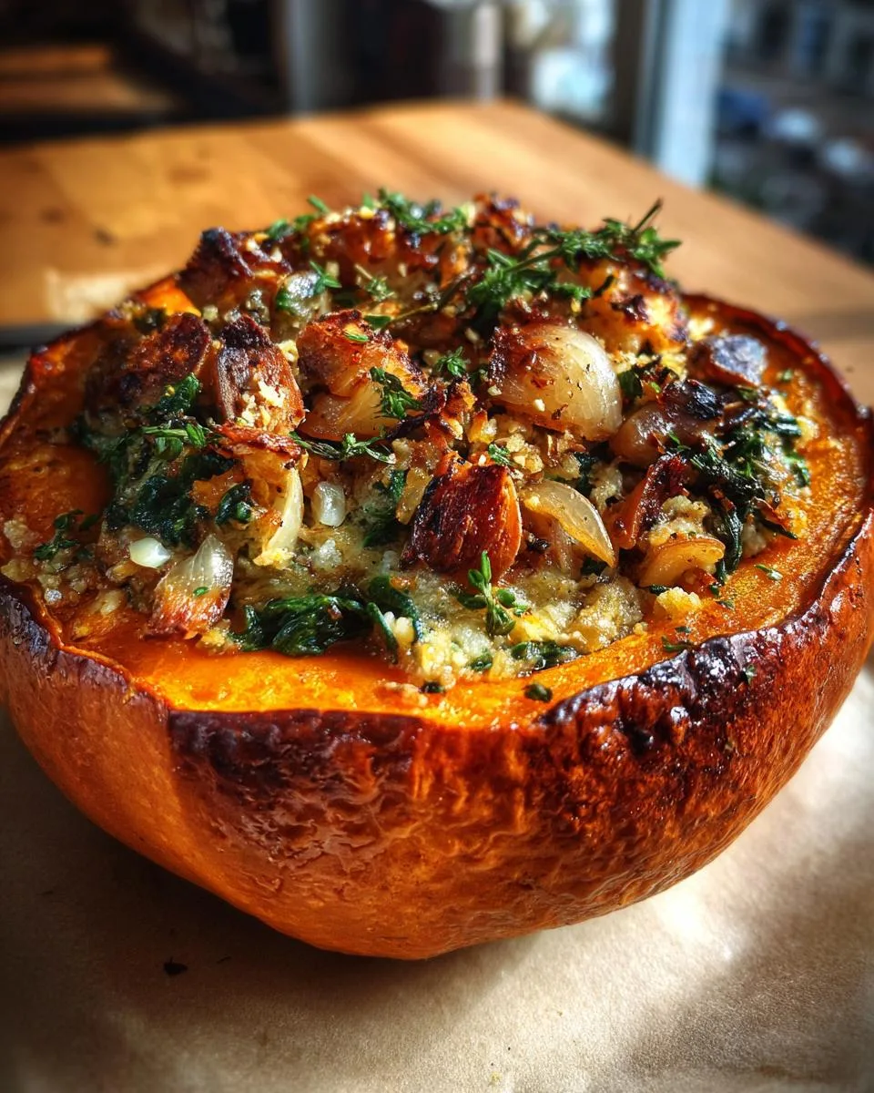 Mushroom and Spinach Stuffed Pumpkin - detail 2