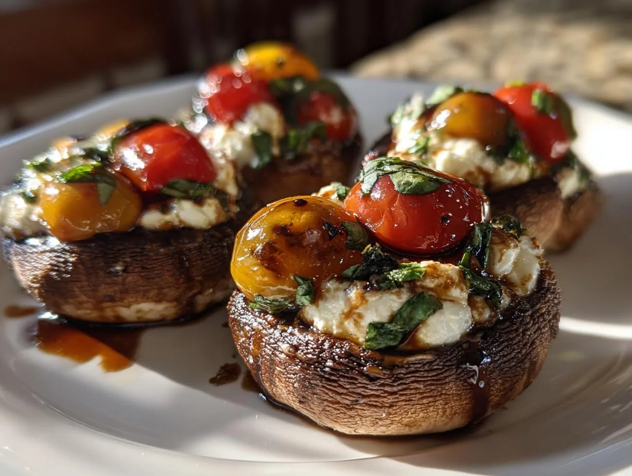 Recipe Kitchen Hub - Easy Slow Cooker Recipes 22 Caprese Stuffed Mushrooms