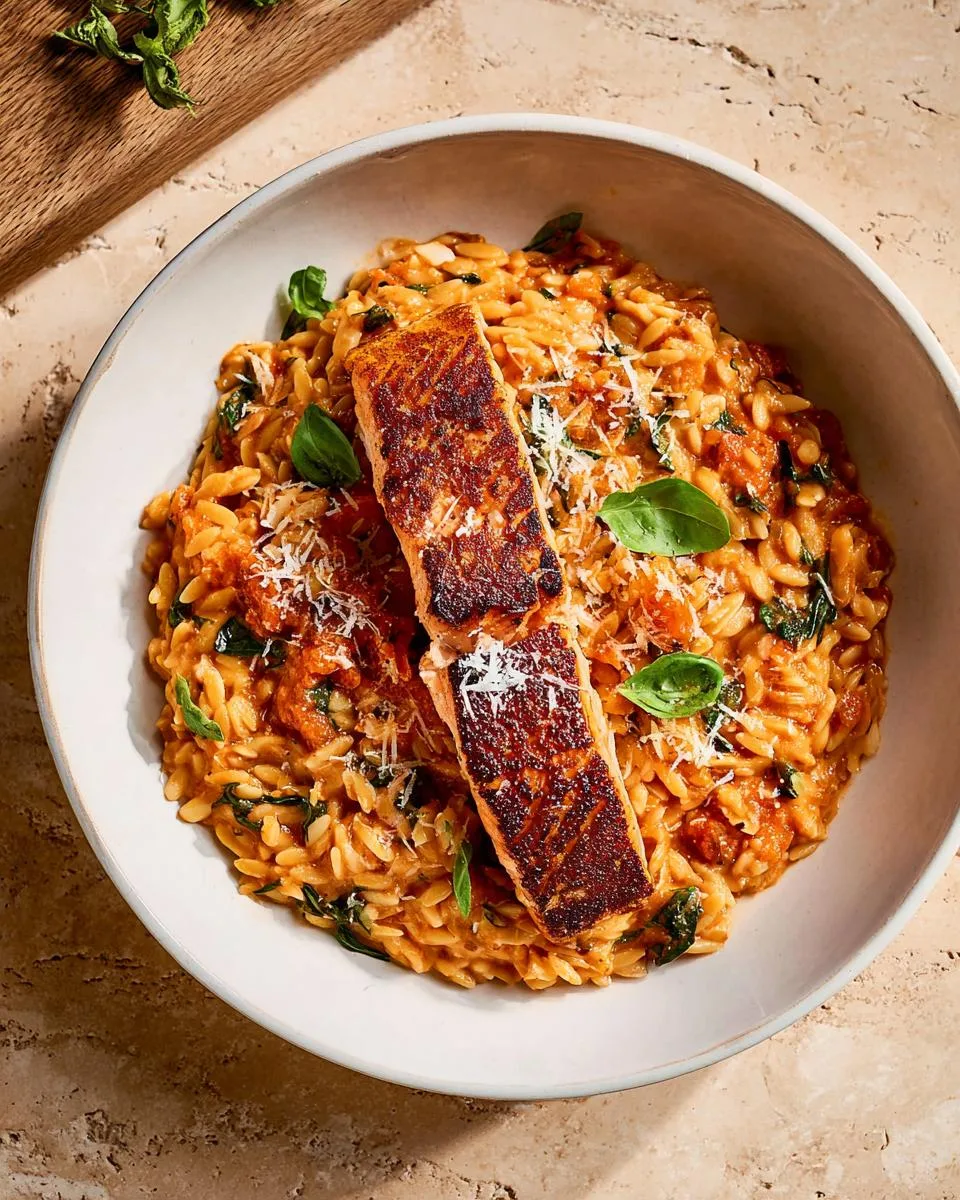 A 35-Minute Creamy Sun-Dried Tomato Salmon & Orzo 3 Creamy Sun-Dried Tomato Salmon & Orzo - detail 1