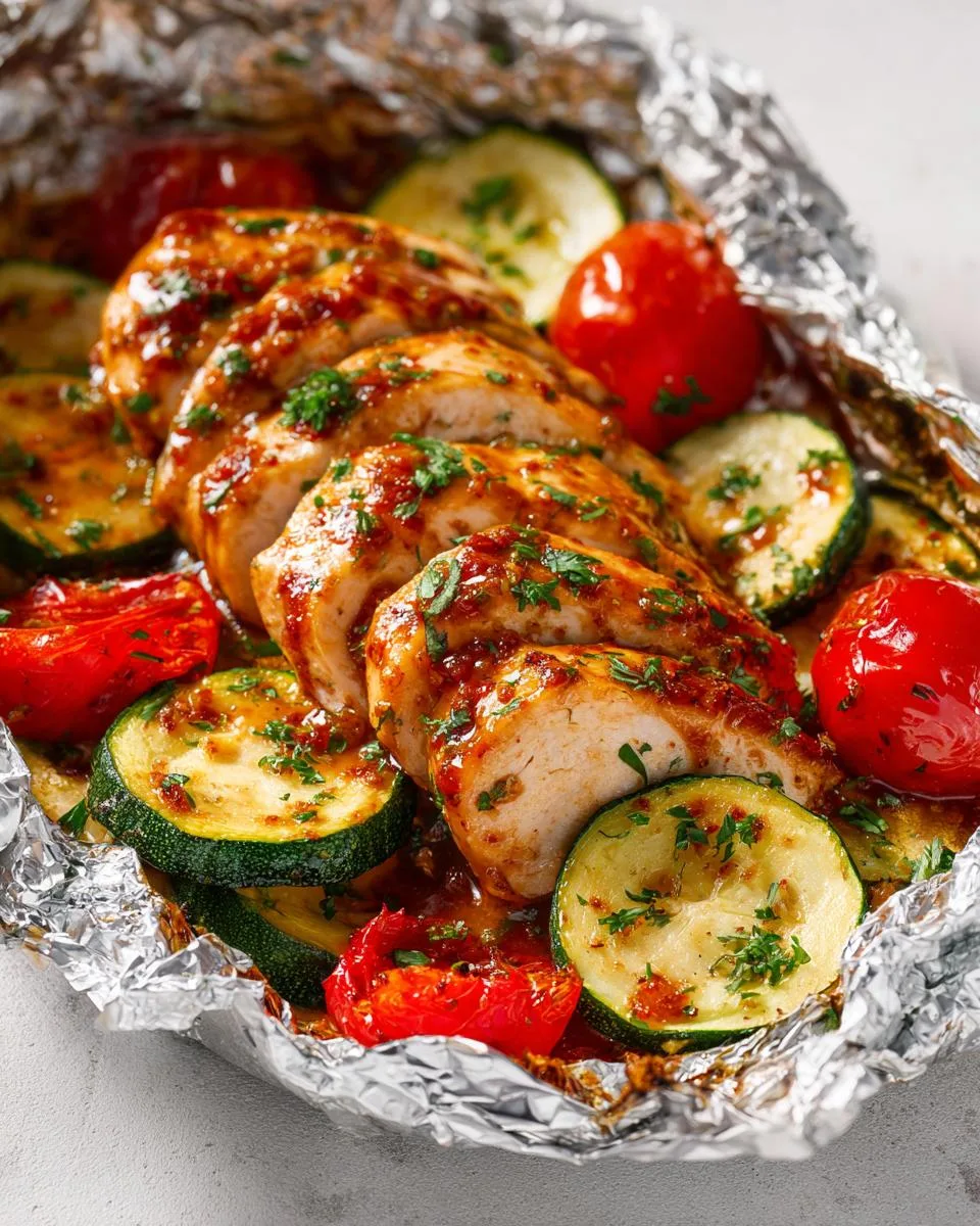 3 Honey Mustard Chicken, Tomato & Zucchini Foil Packs 3 Honey Mustard Chicken, Tomato & Zucchini Foil Packs - detail 1