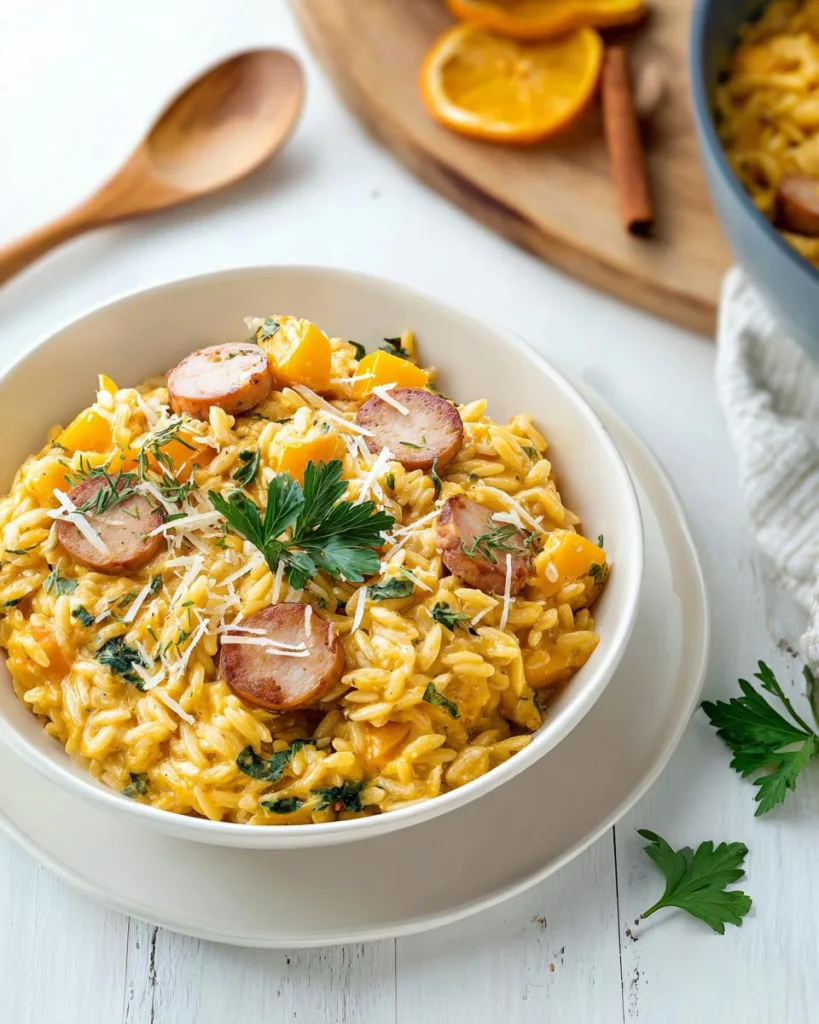 Creamy Pumpkin Orzo With Chicken Sausage Ready in 35 Minutes 3 Pumpkin Orzo With Chicken Sausage